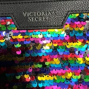 Victoria’s Secret Multi Colored Sequins Black Make Up Zipper Bag Purse ECU
